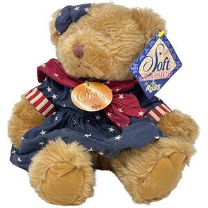 Russ Berrie Plush Teddy Bear Stars Stripes USA Patriotic Country Primitive 14"